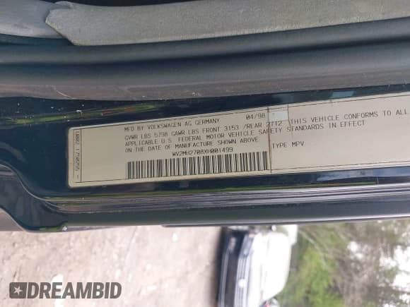 ✅ 1999 Volkswagen EuroVan • VIN: WV2MH2708XH001499 • Lot: 41890435. Listed on IAAI with 239,166 mi. Free auction sales archive from the USA and detailed vehicle history report at DreamBid. Image 9.