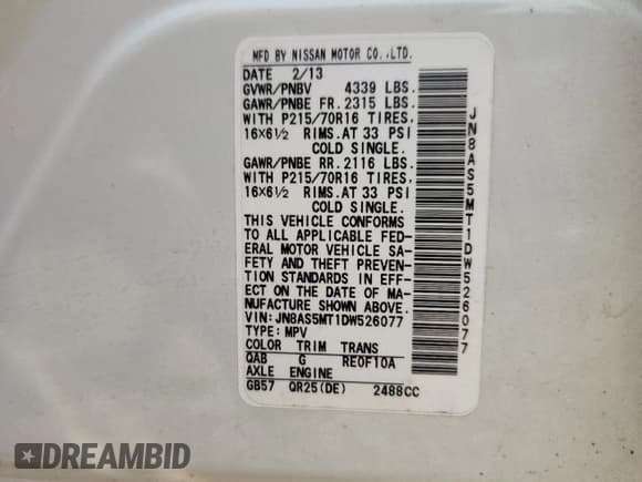 ✅ 2013 Nissan Rogue S • VIN: JN8AS5MT1DW526077 • Лот: 70225455. Опубликован ранее на Copart с пробегом 79 765 миль. Бесплатный доступ к архиву аукционных продаж из США и подробный отчёт об истории автомобиля на DreamBid. Изображение 14.