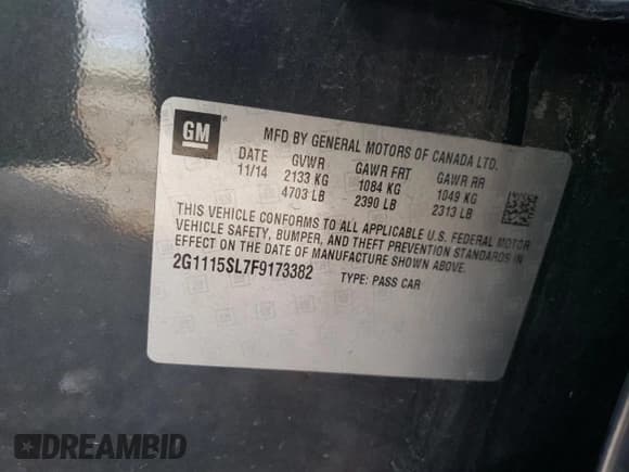 ✅ 2015 Chevrolet Impala LT • VIN: 2G1115SL7F9173382 • Лот: 74168154. Опубликован ранее на Copart с пробегом 193 082 миль. Бесплатный доступ к архиву аукционных продаж из США и подробный отчёт об истории автомобиля на DreamBid. Изображение 14.