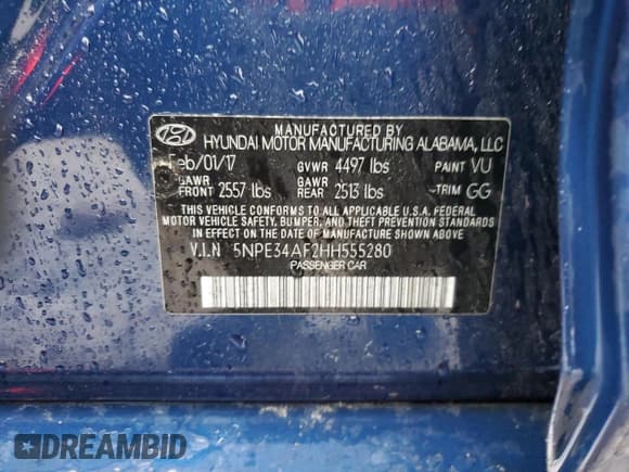 ✅ 2017 Hyundai Sonata Sport • VIN: 5NPE34AF2HH555280 • Lot: 70926042. Listed on Copart with 44,955 mi. Free auction sales archive from the USA and detailed vehicle history report at DreamBid. Image 14.