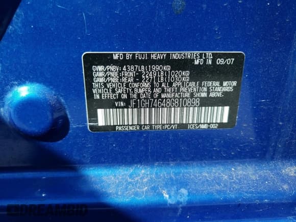 ✅ 2008 Subaru Impreza WRX • VIN: JF1GH74648G810898 • Lot: 84462445. Listed on Copart with 110,741 mi. Free auction sales archive from the USA and detailed vehicle history report at DreamBid. Image 12.