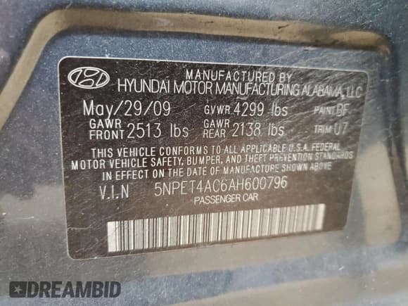 ✅ 2010 Hyundai Sonata GLS • VIN: 5NPET4AC6AH600796 • Лот: 88771095. Опубликован ранее на Copart с пробегом 168 349 миль. Бесплатный доступ к архиву аукционных продаж из США и подробный отчёт об истории автомобиля на DreamBid. Изображение 12.