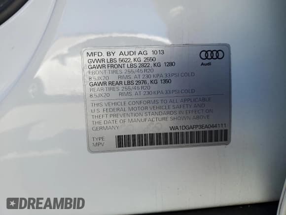 ✅ 2014 Audi Q5 Premium Plus • VIN: WA1DGAFP3EA044111 • Lot: 68459605. Listed on Copart with 113,516 mi. Free auction sales archive from the USA and detailed vehicle history report at DreamBid. Image 13.