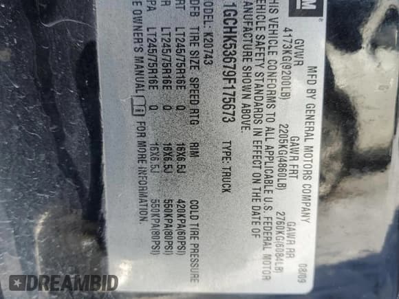 ✅ 2009 Chevrolet Silverado 2500HD LT • VIN: 1GCHK53679F175673 • Lot: 45703225. Listed on Copart with 262,834 mi. Free auction sales archive from the USA and detailed vehicle history report at DreamBid. Image 12.