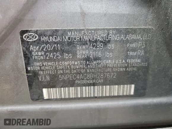 ✅ 2011 Hyundai Sonata SE • VIN: 5NPEC4AC8BH287672 • Lot: 75670254. Listed on Copart with 285,229 mi. Free auction sales archive from the USA and detailed vehicle history report at DreamBid. Image 14.