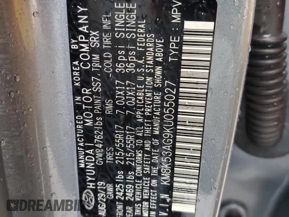 ✅ 2019 Hyundai Kona Ultimate • VIN: KM8K53AG9KU055027 • Лот: 69344823. Опубликован ранее на Copart с пробегом 50 923 миль. Бесплатный доступ к архиву аукционных продаж из США и подробный отчёт об истории автомобиля на DreamBid. Изображение 12.