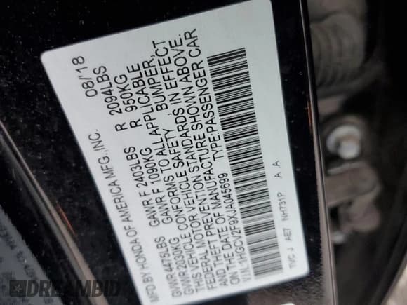 ✅ 2018 Honda Accord Touring • VIN: 1HGCV2F9XJA045699 • Lot: 82037165. Wystawiony na Copart z przebiegiem 70 513 mil. Bezpłatny archiwum sprzedaży aukcyjnych z USA i szczegółowy raport historii pojazdu na DreamBid. Zdjęcie 12.