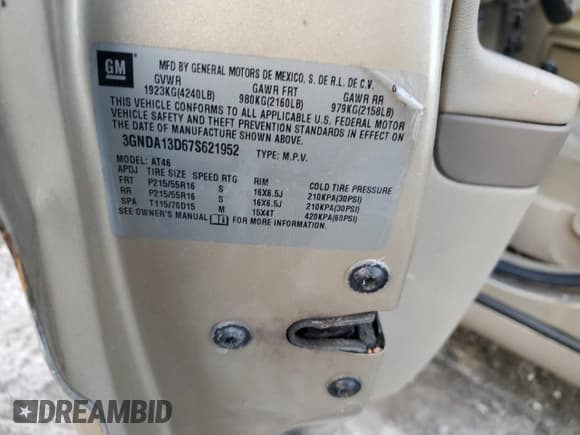 ✅ 2007 Chevrolet HHR LS • VIN: 3GNDA13D67S621952 • Lot: 88249835. Listed on Copart with Not provided. Free auction sales archive from the USA and detailed vehicle history report at DreamBid. Image 12.