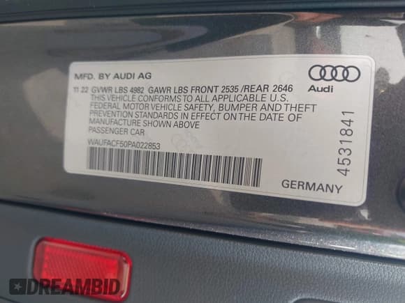 ✅ 2023 Audi A5 Sportback S line Premium Plus • VIN: WAUFACF50PA022853 • Lot: 42128971. Wystawiony na IAAI z przebiegiem 27 931 mil. Bezpłatny archiwum sprzedaży aukcyjnych z USA i szczegółowy raport historii pojazdu na DreamBid. Zdjęcie 9.