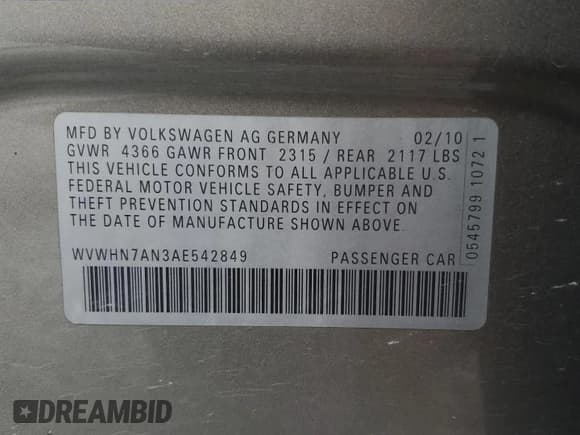 ✅ 2010 Volkswagen CC Luxury • VIN: WVWHN7AN3AE542849 • Лот: 84052015. Опубликован ранее на Copart с пробегом 110 010 миль. Бесплатный доступ к архиву аукционных продаж из США и подробный отчёт об истории автомобиля на DreamBid. Изображение 12.