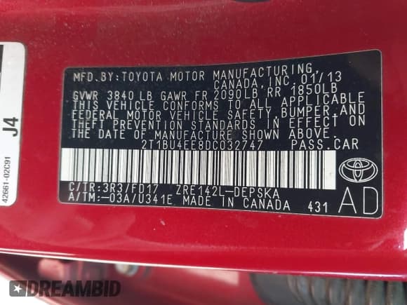 ✅ 2013 Toyota Corolla L • VIN: 2T1BU4EE8DC032747 • Lot: 43629840. Listed on IAAI with 110,954 mi. Free auction sales archive from the USA and detailed vehicle history report at DreamBid. Image 9.