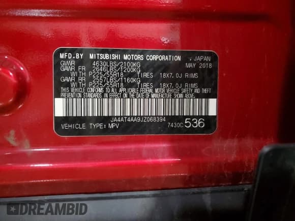 ✅ 2018 Mitsubishi Eclipse Cross LE • VIN: JA4AT4AA9JZ068394 • Лот: 53265155. Опубликован ранее на Copart с пробегом 107 763 миль. Бесплатный доступ к архиву аукционных продаж из США и подробный отчёт об истории автомобиля на DreamBid. Изображение 13.