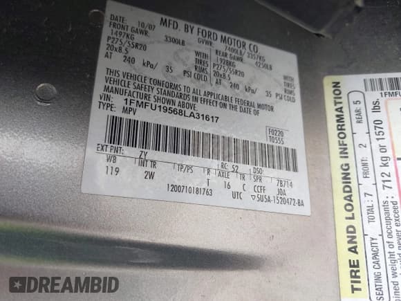 ✅ 2008 Ford Expedition Limited • VIN: 1FMFU19568LA31617 • Лот: 42058997. Опубликован ранее на IAAI с пробегом 223 692 миль. Бесплатный доступ к архиву аукционных продаж из США и подробный отчёт об истории автомобиля на DreamBid. Изображение 9.