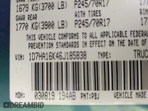 ✅ 2006 Dodge 1500 ST • VIN: 1D7HA16K46J185838 • Лот: 43602570. Опубликован ранее на IAAI с пробегом 195 820 миль. Бесплатный доступ к архиву аукционных продаж из США и подробный отчёт об истории автомобиля на DreamBid. Изображение 9.