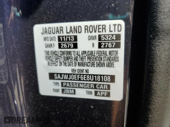 ✅ 2014 Jaguar XF SC • VIN: SAJWJ0EF6E8U18108 • Lot: 54365875. Listed on Copart with 121,318 mi. Free auction sales archive from the USA and detailed vehicle history report at DreamBid. Image 12.