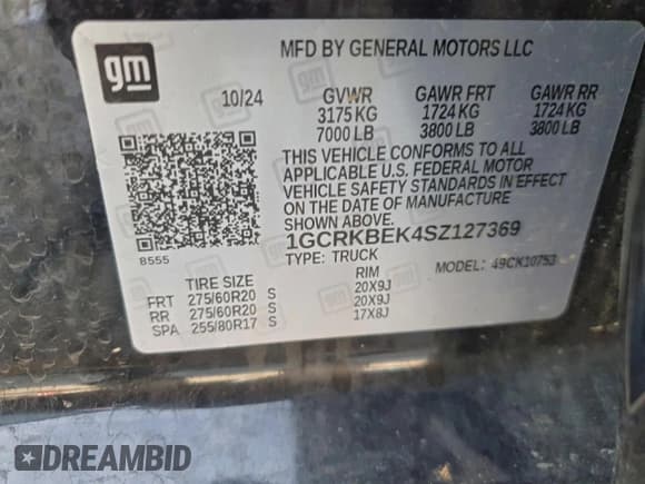 ✅ 2025 Chevrolet Silverado 1500 • VIN: 1GCRKBEK4SZ127369 • Lot: 95953575. Listed on Copart with 62,700 mi. Free auction sales archive from the USA and detailed vehicle history report at DreamBid. Image 12.