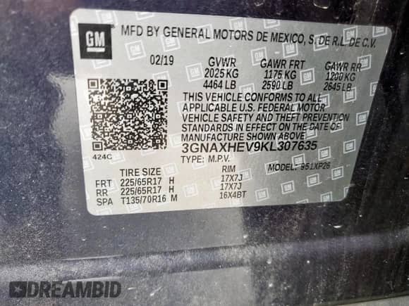 ✅ 2019 Chevrolet Equinox LS • VIN: 3GNAXHEV9KL307635 • Lot: 81198795. Wystawiony na Copart z przebiegiem 82 825 mil. Bezpłatny archiwum sprzedaży aukcyjnych z USA i szczegółowy raport historii pojazdu na DreamBid. Zdjęcie 13.