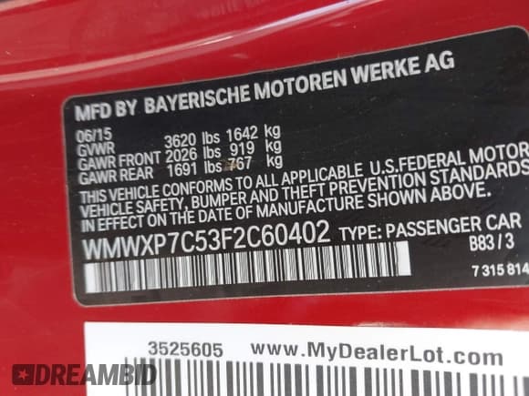 ✅ 2015 MINI Hardtop S • VIN: WMWXP7C53F2C60402 • Lot: 43470552. Listed on IAAI with 37,987 mi. Free auction sales archive from the USA and detailed vehicle history report at DreamBid. Image 9.