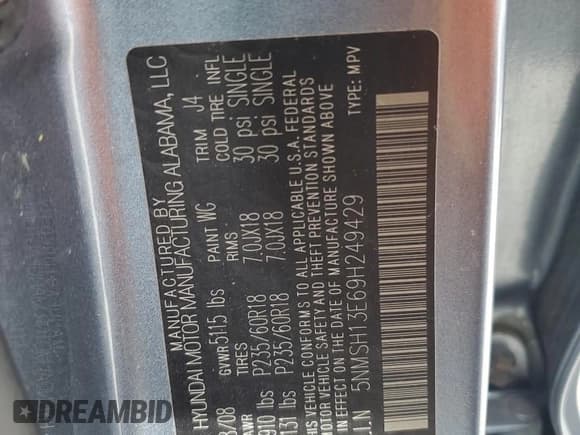 ✅ 2009 Hyundai Santa Fe SE • VIN: 5NMSH13E69H249429 • Lot: 80349615. Listed on Copart with 71,033 mi. Free auction sales archive from the USA and detailed vehicle history report at DreamBid. Image 14.