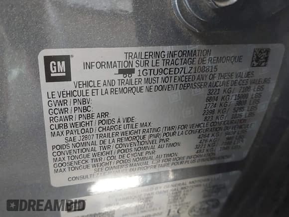 ✅ 2020 GMC Sierra 1500 Elevation • VIN: 1GTU9CED7LZ108815 • Lot: 42703603. Wystawiony na IAAI z przebiegiem 60 592 mil. Bezpłatny archiwum sprzedaży aukcyjnych z USA i szczegółowy raport historii pojazdu na DreamBid. Zdjęcie 9.