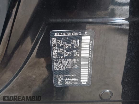 ✅ 2018 Infiniti QX80 • VIN: JN8AZ2ND3J9840423 • Lot: 43394840. Listed on IAAI with 128,180 mi. Free auction sales archive from the USA and detailed vehicle history report at DreamBid. Image 9.