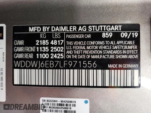 ✅ 2020 Mercedes-Benz C 43 AMG • VIN: WDDWJ6EB7LF971556 • Lot: 58510903. Listed on Copart with 26,276 mi. Free auction sales archive from the USA and detailed vehicle history report at DreamBid. Image 13.