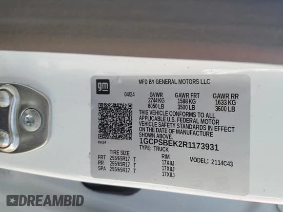 ✅ 2024 Chevrolet Colorado 2WD Work Truck • VIN: 1GCPSBEK2R1173931 • Лот: 72596674. Опубликован ранее на Copart с пробегом Не указан. Бесплатный доступ к архиву аукционных продаж из США и подробный отчёт об истории автомобиля на DreamBid. Изображение 13.
