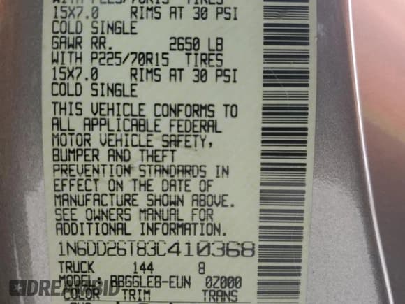 ✅ 2003 Nissan Frontier XE • VIN: 1N6DD26T83C410368 • Лот: 83853685. Опубликован ранее на Copart с пробегом 189 572 миль. Бесплатный доступ к архиву аукционных продаж из США и подробный отчёт об истории автомобиля на DreamBid. Изображение 12.