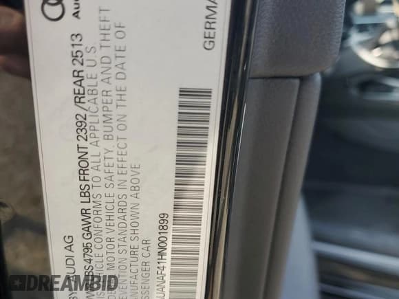 ✅ 2017 Audi A4 Premium • VIN: WAUANAF41HN001899 • Lot: 91298775. Wystawiony na Copart z przebiegiem 46 772 mil. Bezpłatny archiwum sprzedaży aukcyjnych z USA i szczegółowy raport historii pojazdu na DreamBid. Zdjęcie 13.