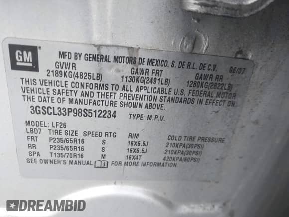 2008 Saturn VUE XE z VIN 3GSCL33P98S512234, wystawiony jako IAAI lot #43589140 z przebiegiem 132 749 mil mil oraz . Historia ofert i sprzedaży dostępna na DreamBid. Obrazek 9.