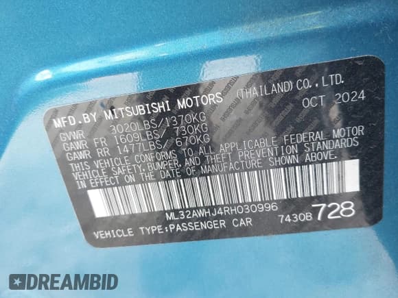 ✅ 2024 Mitsubishi Mirage Black Edition • VIN: ML32AWHJ4RH030996 • Lot: 42473988. Listed on IAAI with 10,534 mi. Free auction sales archive from the USA and detailed vehicle history report at DreamBid. Image 9.