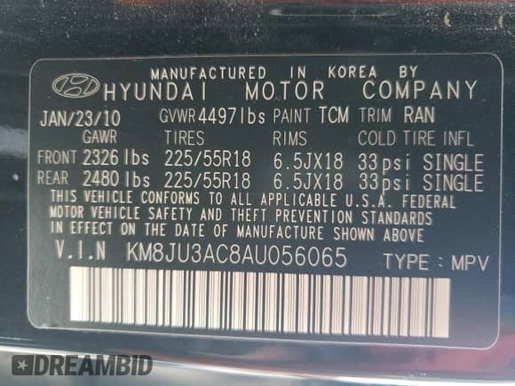 2010 Hyundai Tucson Limited z VIN KM8JU3AC8AU056065, wystawiony jako Copart lot #81000484 z przebiegiem 151 855 mil mil oraz Szkoda całkowita • Salvage title. Historia ofert i sprzedaży dostępna na DreamBid. Obrazek 15.