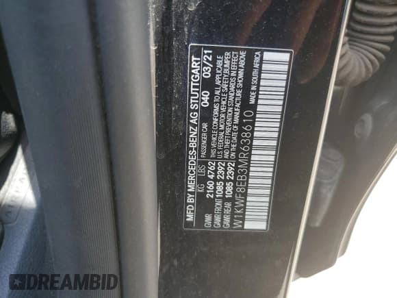 ✅ 2021 Mercedes-Benz C 300 • VIN: W1KWF8EB3MR638610 • Lot: 66886105. Listed on Copart with 62,508 mi. Free auction sales archive from the USA and detailed vehicle history report at DreamBid. Image 12.