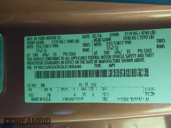✅ 2016 Ford Escape SE • VIN: 1FMCU9GX5GUC89240 • Lot: 43723922. Wystawiony na IAAI z przebiegiem 117 832 mil. Bezpłatny archiwum sprzedaży aukcyjnych z USA i szczegółowy raport historii pojazdu na DreamBid. Zdjęcie 9.