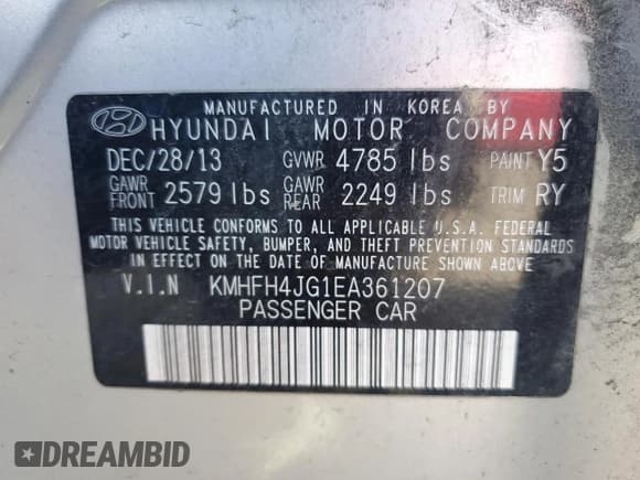 ✅ 2014 Hyundai Azera Limited • VIN: KMHFH4JG1EA361207 • Лот: 84988585. Опубликован ранее на Copart с пробегом 95 218 миль. Бесплатный доступ к архиву аукционных продаж из США и подробный отчёт об истории автомобиля на DreamBid. Изображение 12.