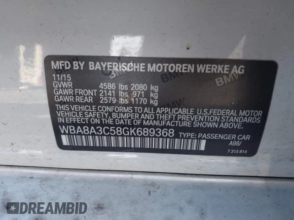 ✅ 2016 BMW 3 Series 320i xDrive • VIN: WBA8A3C58GK689368 • Lot: 43678330. Listed on IAAI with 138,091 mi. Free auction sales archive from the USA and detailed vehicle history report at DreamBid. Image 9.