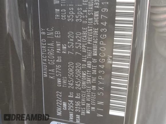 ✅ 2023 Kia Telluride EX • VIN: 5XYP34GC0PG347913 • Lot: 50332275. Listed on Copart with Not provided. Free auction sales archive from the USA and detailed vehicle history report at DreamBid. Image 15.