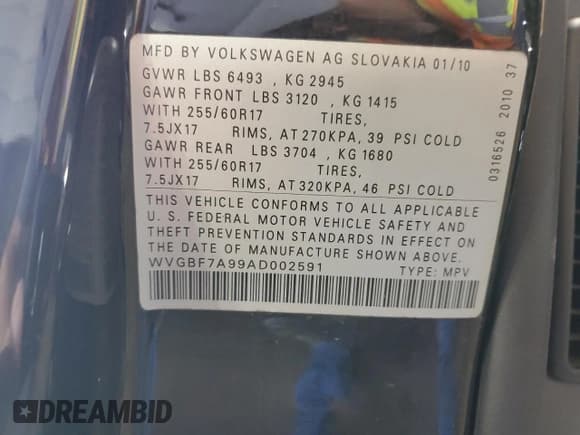 ✅ 2010 Volkswagen Touareg VR6 • VIN: WVGBF7A99AD002591 • Lot: 70624234. Listed on Copart with 154,330 mi. Free auction sales archive from the USA and detailed vehicle history report at DreamBid. Image 13.