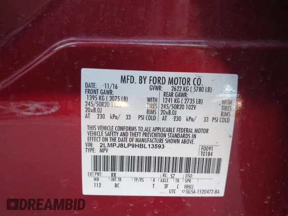 ✅ 2017 Lincoln MKX Reserve • VIN: 2LMPJ8LP9HBL13593 • Лот: 43523307. Опубликован ранее на IAAI с пробегом 151 419 миль. Бесплатный доступ к архиву аукционных продаж из США и подробный отчёт об истории автомобиля на DreamBid. Изображение 9.