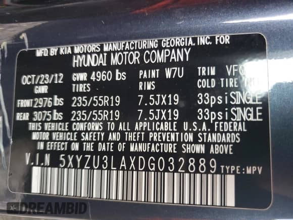 2013 Hyundai Santa Fe Sport z VIN 5XYZU3LAXDG032889, wystawiony jako Copart lot #85541385 z przebiegiem 118 555 mil mil oraz Szkoda całkowita • Salvage title. Historia ofert i sprzedaży dostępna na DreamBid. Obrazek 13.