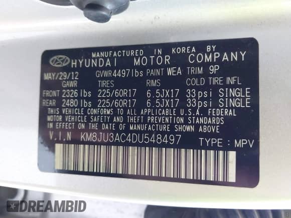 2013 Hyundai Tucson GLS z VIN KM8JU3AC4DU548497, wystawiony jako IAAI lot #42136551 z przebiegiem Nie podano mil oraz . Historia ofert i sprzedaży dostępna na DreamBid. Obrazek 9.