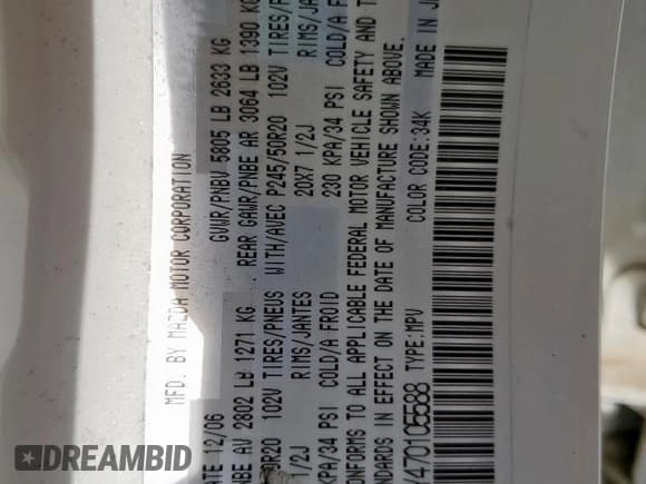 ✅ 2007 Mazda CX-9 Touring • VIN: JM3TB28Y470105588 • Лот: 60804285. Опубликован ранее на Copart с пробегом 153 538 миль. Бесплатный доступ к архиву аукционных продаж из США и подробный отчёт об истории автомобиля на DreamBid. Изображение 13.