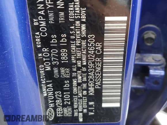 ✅ 2023 Hyundai Venue SEL • VIN: KMHRC8A39PU246503 • Lot: 57999265. Listed on Copart with 24,252 mi. Free auction sales archive from the USA and detailed vehicle history report at DreamBid. Image 13.