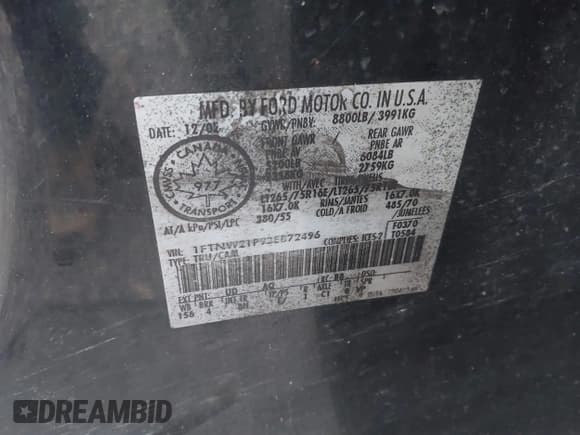 ✅ 2003 Ford F-250 XL • VIN: 1FTNW21P93EB72496 • Lot: 43789039. Wystawiony na IAAI z przebiegiem 200 769 mil. Bezpłatny archiwum sprzedaży aukcyjnych z USA i szczegółowy raport historii pojazdu na DreamBid. Zdjęcie 9.