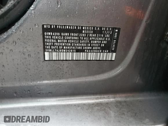 ✅ 2013 Volkswagen Jetta TDI w/Premium/Nav • VIN: 3VWLL7AJ8DM242815 • Lot: 85527915. Listed on Copart with 151,459 mi. Free auction sales archive from the USA and detailed vehicle history report at DreamBid. Image 12.