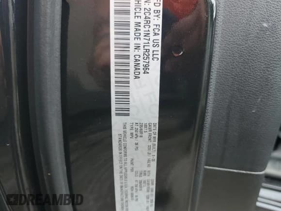 ✅ 2020 Chrysler Pacifica Hybrid Limited • VIN: 2C4RC1N71LR257964 • Lot: 67809245. Listed on Copart with 52,356 mi. Free auction sales archive from the USA and detailed vehicle history report at DreamBid. Image 13.