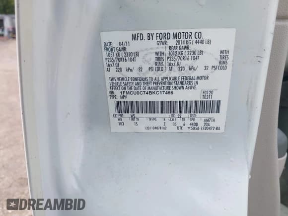 ✅ 2011 Ford Escape XLS • VIN: 1FMCU0C74BKC17466 • Лот: 43534801. Опубликован ранее на IAAI с пробегом 194 604 миль. Бесплатный доступ к архиву аукционных продаж из США и подробный отчёт об истории автомобиля на DreamBid. Изображение 9.