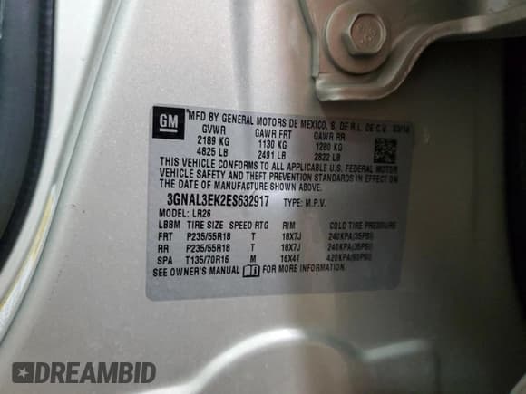 ✅ 2014 Chevrolet Captiva Sport LT • VIN: 3GNAL3EK2ES632917 • Lot: 43909015. Wystawiony na Copart z przebiegiem 94 204 mil. Bezpłatny archiwum sprzedaży aukcyjnych z USA i szczegółowy raport historii pojazdu na DreamBid. Zdjęcie 14.