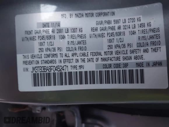 ✅ 2015 Mazda CX-9 Sport • VIN: JM3TB3BA8F0452471 • Lot: 43788093. Wystawiony na IAAI z przebiegiem 155 437 mil. Bezpłatny archiwum sprzedaży aukcyjnych z USA i szczegółowy raport historii pojazdu na DreamBid. Zdjęcie 9.