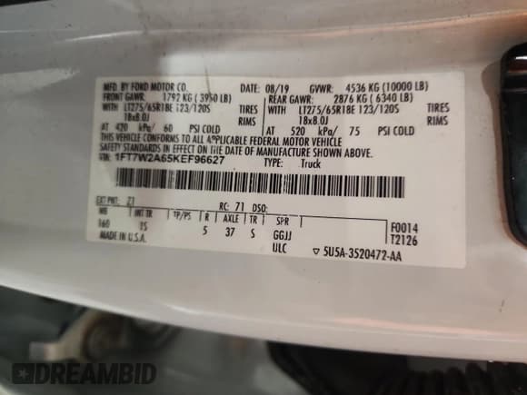 ✅ 2019 Ford F-250 XL • VIN: 1FT7W2A65KEF96627 • Lot: 85391335. Wystawiony na Copart z przebiegiem 131 963 mil. Bezpłatny archiwum sprzedaży aukcyjnych z USA i szczegółowy raport historii pojazdu na DreamBid. Zdjęcie 12.
